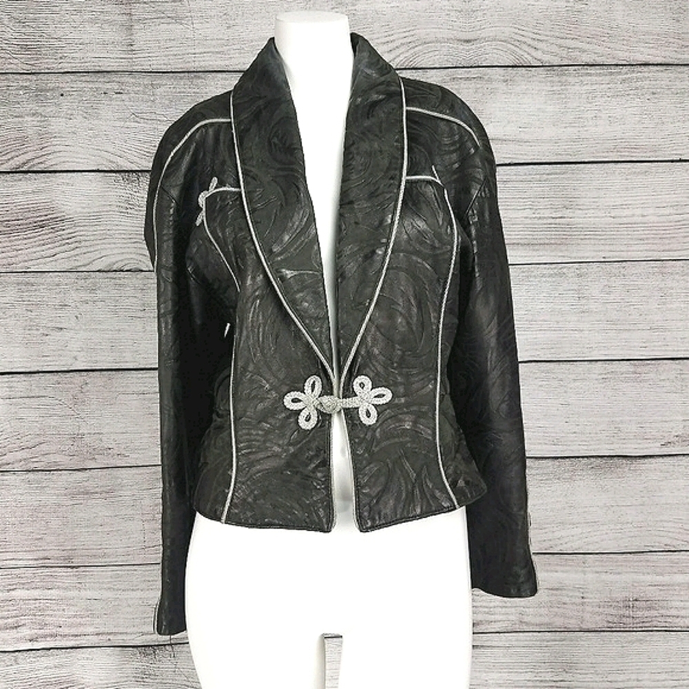 Michael Hoban Genuine Leather Jacket Embroidered Vintage Women 5/6